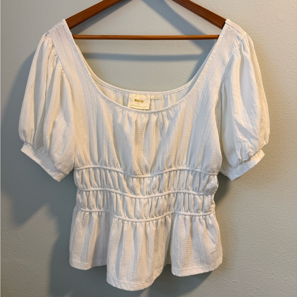 Anthropologie Maeve White Puff Sleeve Top